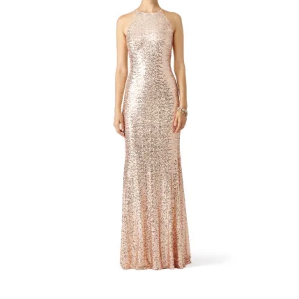 Badgley Mischka Blush sequin high neck gown